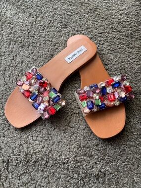 Steve Madden Multicolor Jeweled Clear Slide Sandals